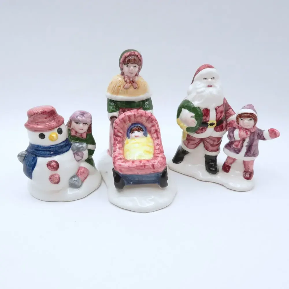 Vintage Holiday Time Christmas Village Holiday Figurines Set of 3 Ceramic Glazed